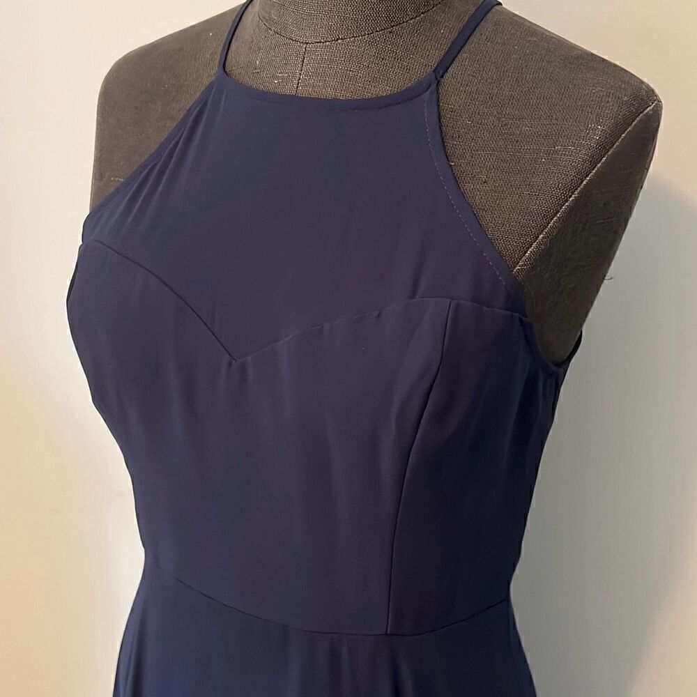 Lulus Women's Navy Blue Lined Sleeveless Halterneck Prom Long Dress Medium - Picture 2 of 10